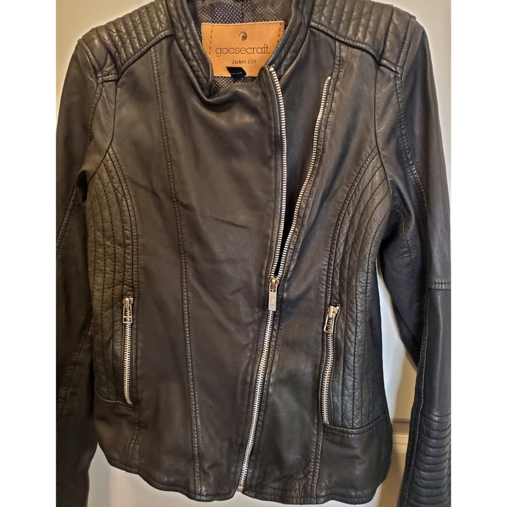 Goosecraft Leather Moto Jacket Black Size Medium